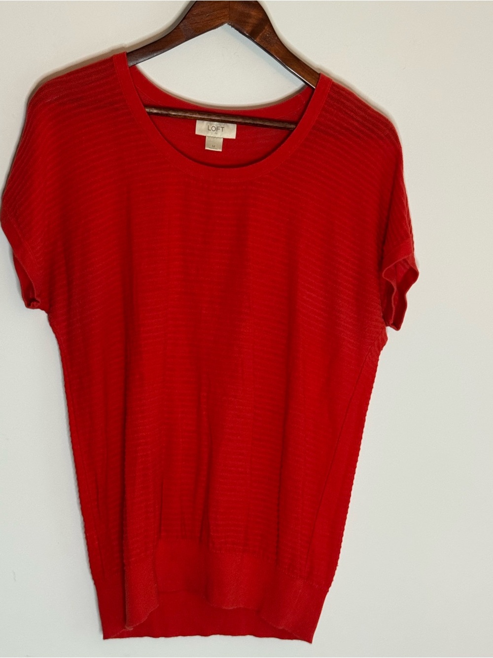 LOFT Red Short-Sleeve Ribbed Knit Tee